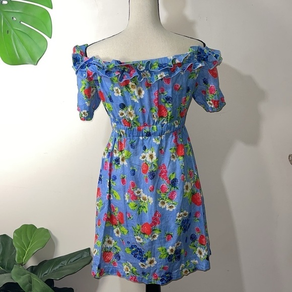 Love Moschino Picnic Print (Fruit & Floral) Cotton Off the Shoulder Dress Sz 2 - Picture 11 of 16